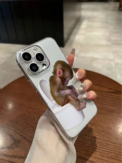 Cute Shockproof Fashion Ugly-Cute Funny 1pc Funny Monkey On A Toilet Graphic Thick Transparent Painted Phone Case Compatible With IPhone 17pro/17Air/17/17promax16/11/16pro/16plus/16promax, Compatible