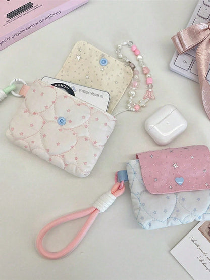 Cute Star & Heart Quilted Camera Bag, Heart Quilted CCD Camera Protective Case, Multi-Functional Storage Bag, Portable Wrist Bag, Snap Closure, Y2K Style Storage Bag