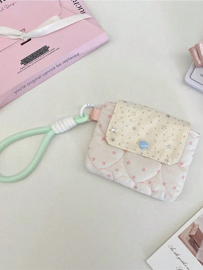 Cute Star & Heart Quilted Camera Bag, Heart Quilted CCD Camera Protective Case, Multi-Functional Storage Bag, Portable Wrist Bag, Snap Closure, Y2K Style Storage Bag