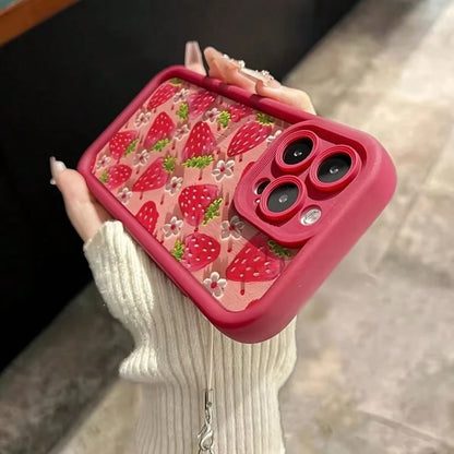 Cute Strawberry Element Stand Phone Case Fashionable UV Full-Screen Strawberry Pattern Shockproof Phone Case, Comes With Strawberry Lanyard, Compatible With IPhone 17, 16, 15, 14, 13, S26, S25, S24, H