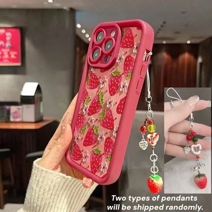 Cute Strawberry Element Stand Phone Case Fashionable UV Full-Screen Strawberry Pattern Shockproof Phone Case, Comes With Strawberry Lanyard, Compatible With IPhone 17, 16, 15, 14, 13, S26, S25, S24, H