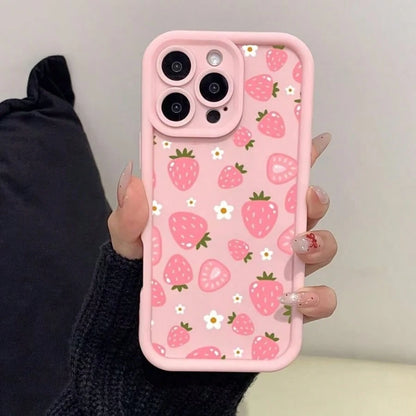 Cute Strawberry Element Stand Phone Case Fashionable UV Full-Screen Strawberry Pattern Shockproof Phone Case, Comes With Strawberry Lanyard, Compatible With IPhone 17, 16, 15, 14, 13, S26, S25, S24, H