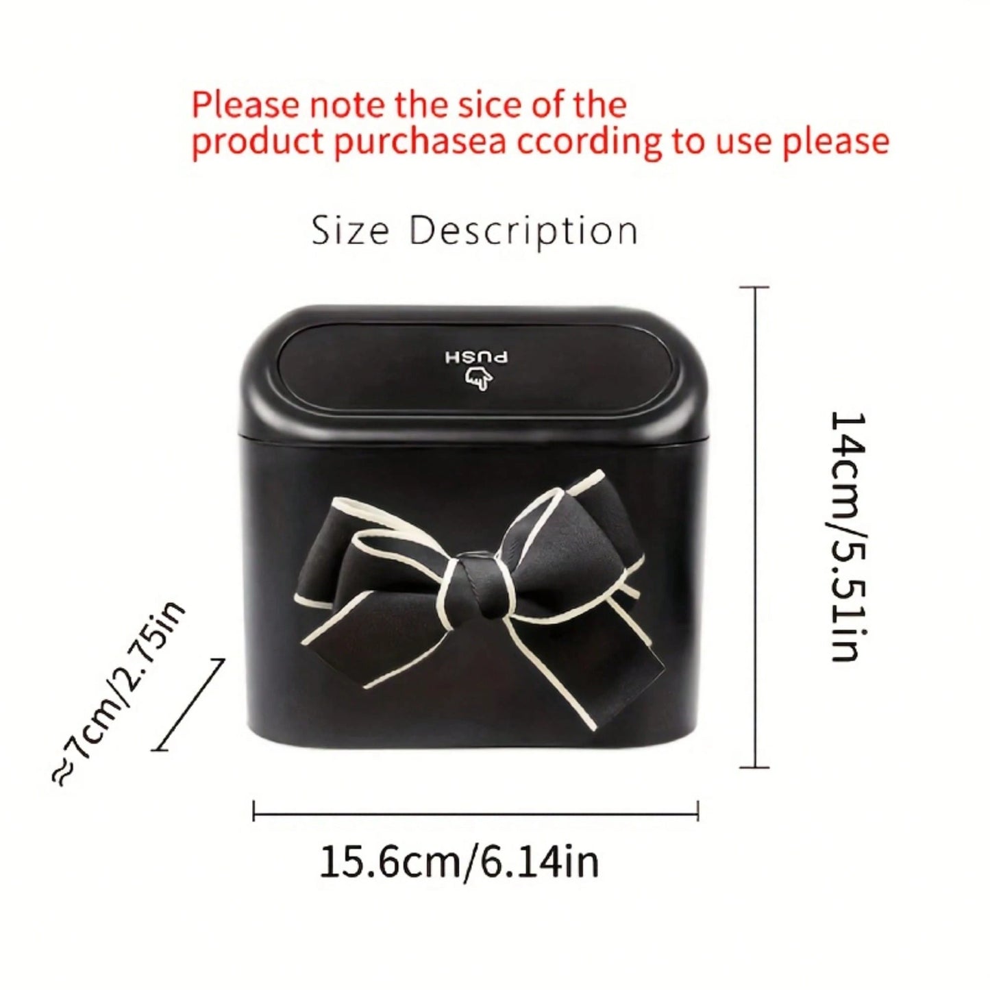 Cute White Frame Bow Car Door Hanging Trash Can, Push-Type Lid Mini Car Trash Bin, Hanging Multi-Functional Car Interior Storage Organizer, Waterproof Small Car Side Trash Can, Elegant Black Bow Decor