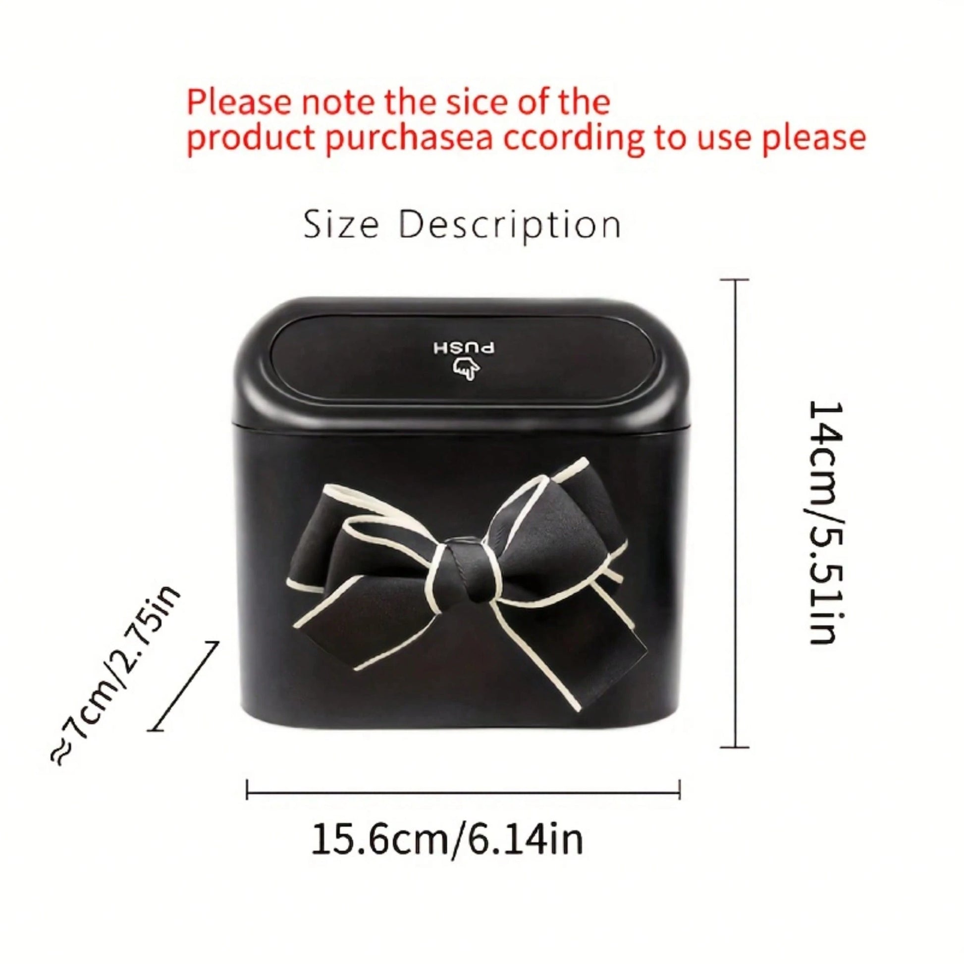 Cute White Frame Bow Car Door Hanging Trash Can, Push-Type Lid Mini Car Trash Bin, Hanging Multi-Functional Car Interior Storage Organizer, Waterproof Small Car Side Trash Can, Elegant Black Bow Decor