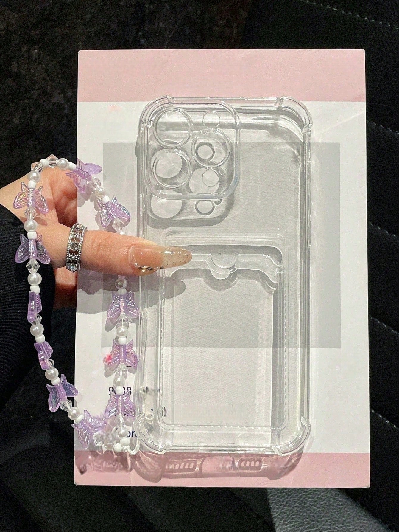 Daily Commute Essential, Durable Transparent TPU Phone Case With Built-In Card Slot, Pearl Butterfly Phone Lanyard, Suitable For Men And Women, Compatible With Apple 17/17 Air/17 Pro/17 Pro Max, 16/15