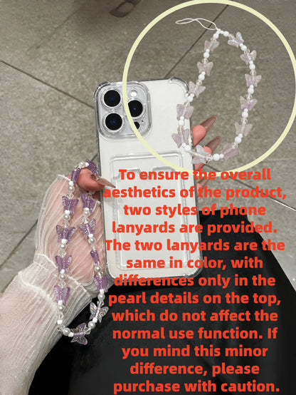 Daily Commute Essential, Durable Transparent TPU Phone Case With Built-In Card Slot, Pearl Butterfly Phone Lanyard, Suitable For Men And Women, Compatible With Apple 17/17 Air/17 Pro/17 Pro Max, 16/15