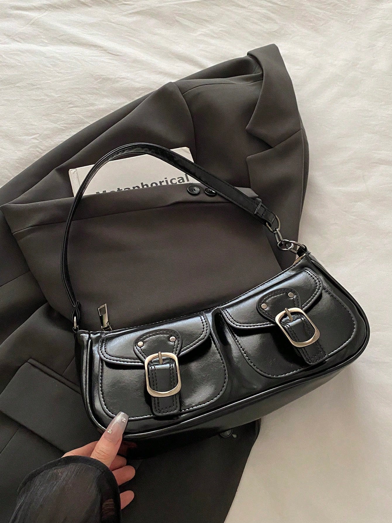 DareSee New Fashion Double Pocket Decor Handbag Tote Shoulder Bag, Suitable For Parties, Outings, Vacations, Shopping And Daily Use, Can Store Coins, Phones, Also Suitable As A Work Bag For White-Coll