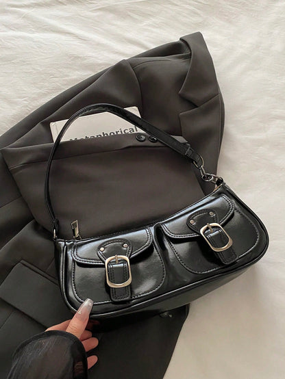 DareSee New Fashion Double Pocket Decor Handbag Tote Shoulder Bag, Suitable For Parties, Outings, Vacations, Shopping And Daily Use, Can Store Coins, Phones, Also Suitable As A Work Bag For White-Coll