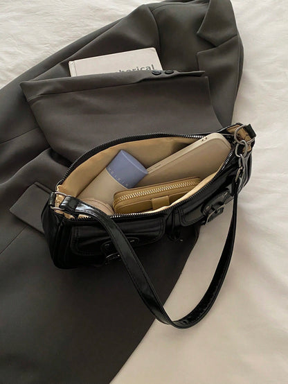 DareSee New Fashion Double Pocket Decor Handbag Tote Shoulder Bag, Suitable For Parties, Outings, Vacations, Shopping And Daily Use, Can Store Coins, Phones, Also Suitable As A Work Bag For White-Coll
