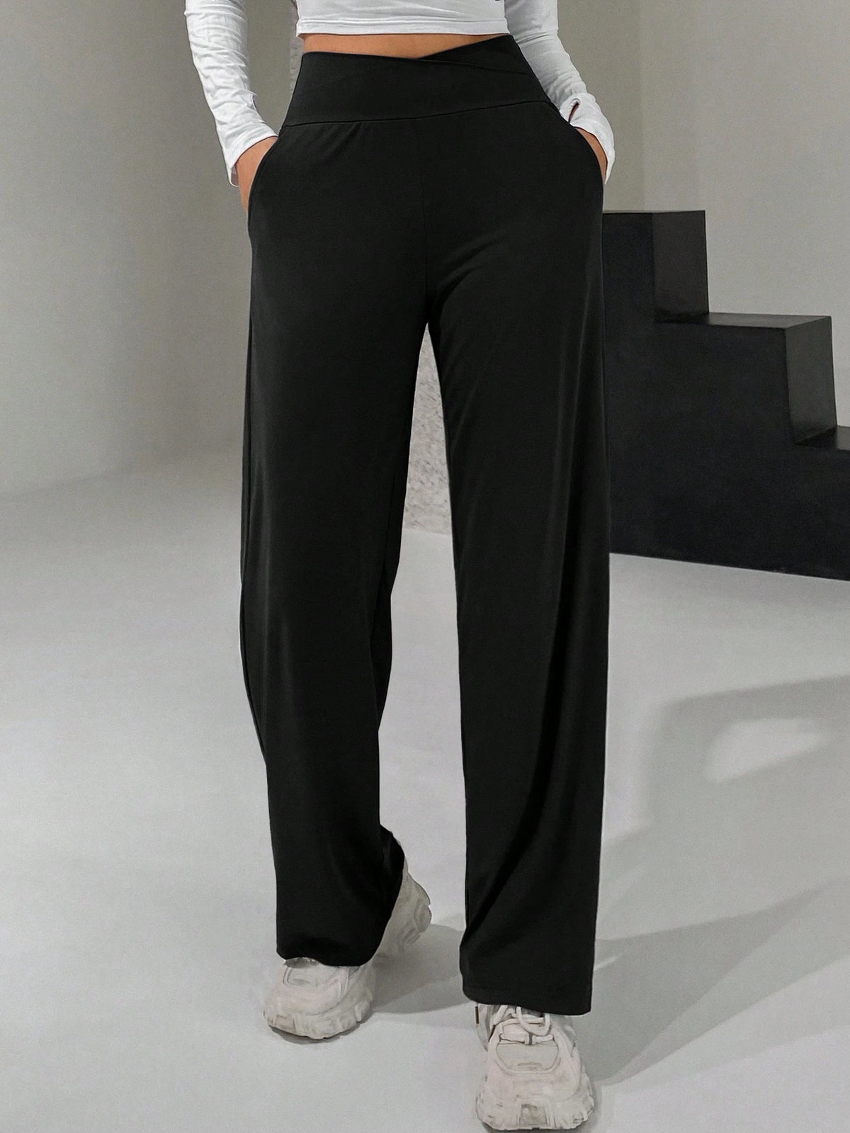DAZY Ladies' Long Wide-Leg Pants With Cross High Waist Design Summer
