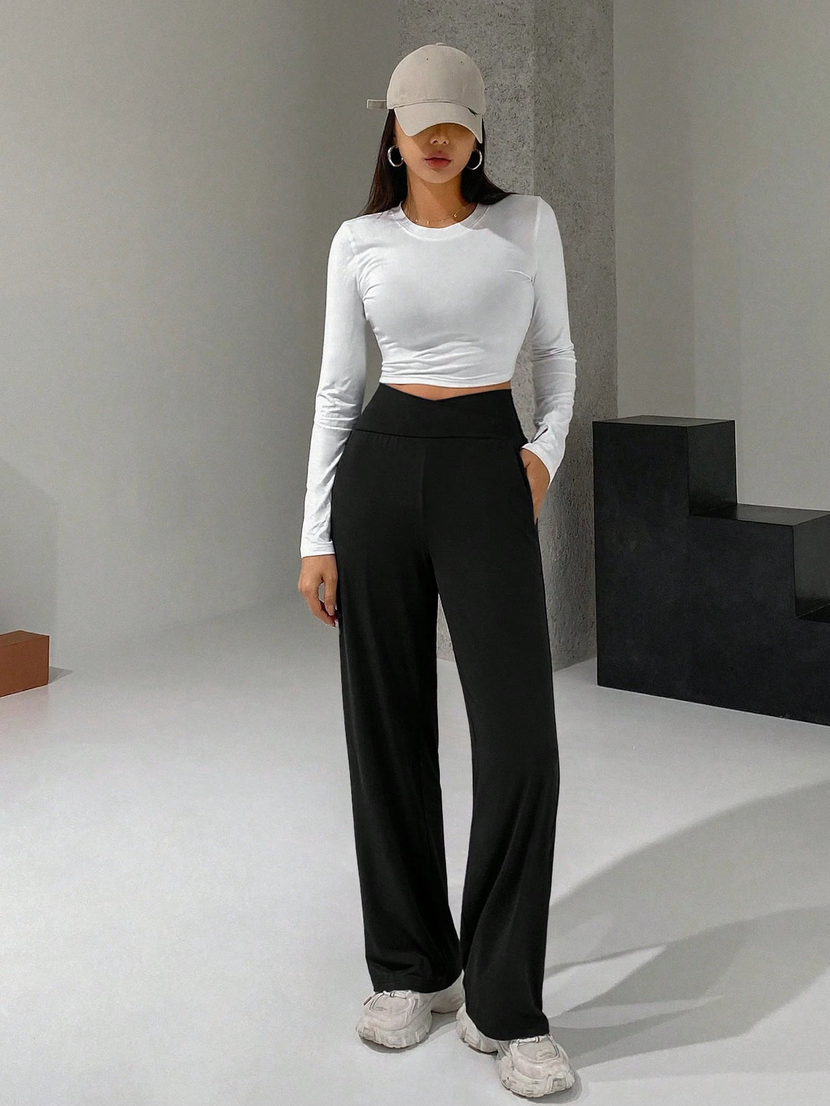 DAZY Ladies' Long Wide-Leg Pants With Cross High Waist Design Summer