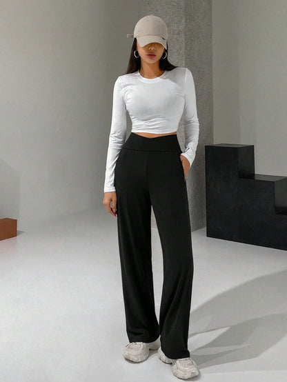 DAZY Ladies' Long Wide-Leg Pants With Cross High Waist Design Summer