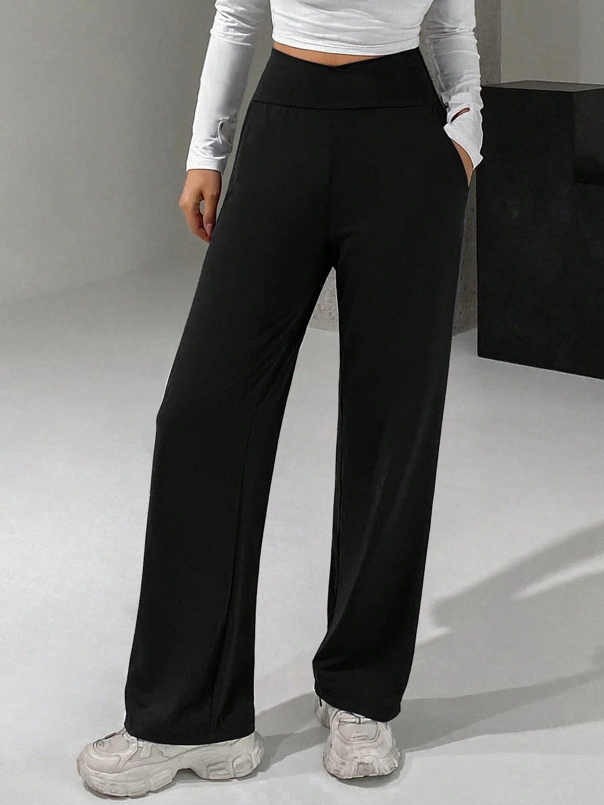 DAZY Ladies' Long Wide-Leg Pants With Cross High Waist Design Summer