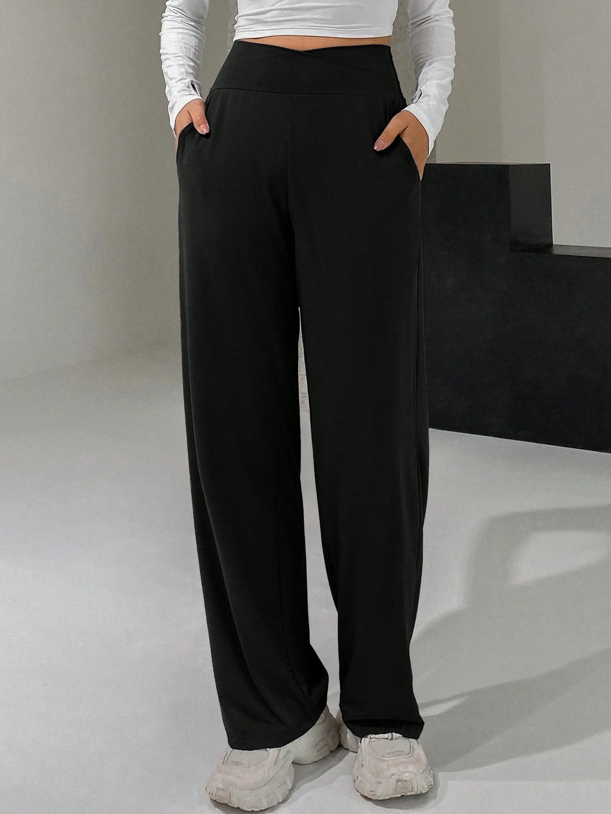 DAZY Ladies' Long Wide-Leg Pants With Cross High Waist Design Summer