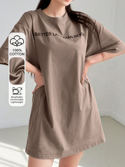 DAZY Slogan Graphic Drop Shoulder Tee Dress Sundress,Casual Women Dresses