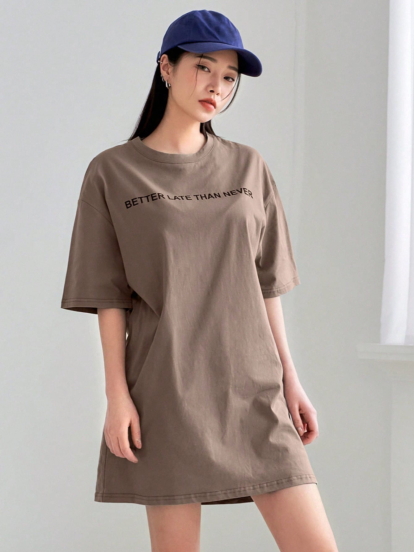 DAZY Slogan Graphic Drop Shoulder Tee Dress Sundress,Casual Women Dresses