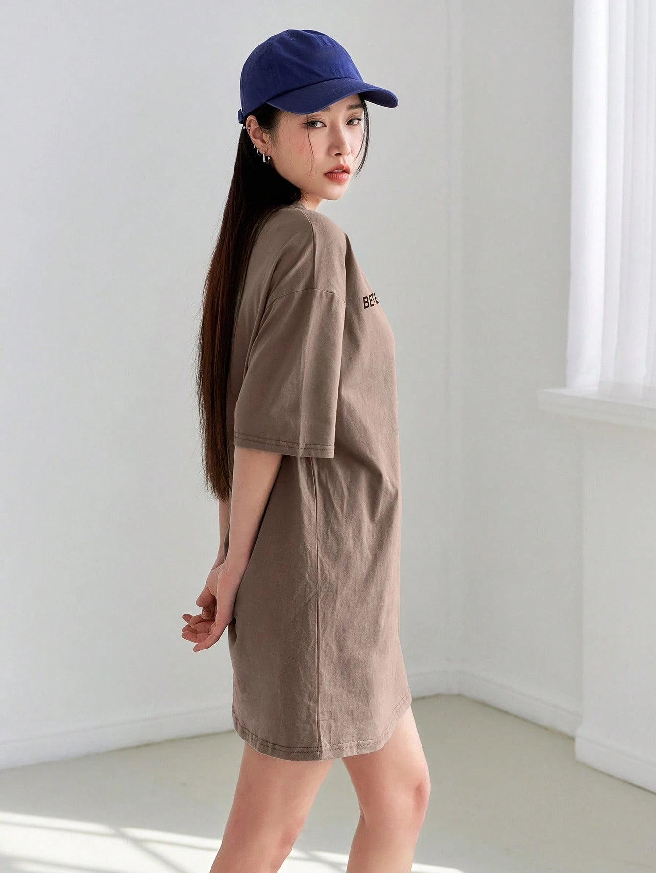 DAZY Slogan Graphic Drop Shoulder Tee Dress Sundress,Casual Women Dresses