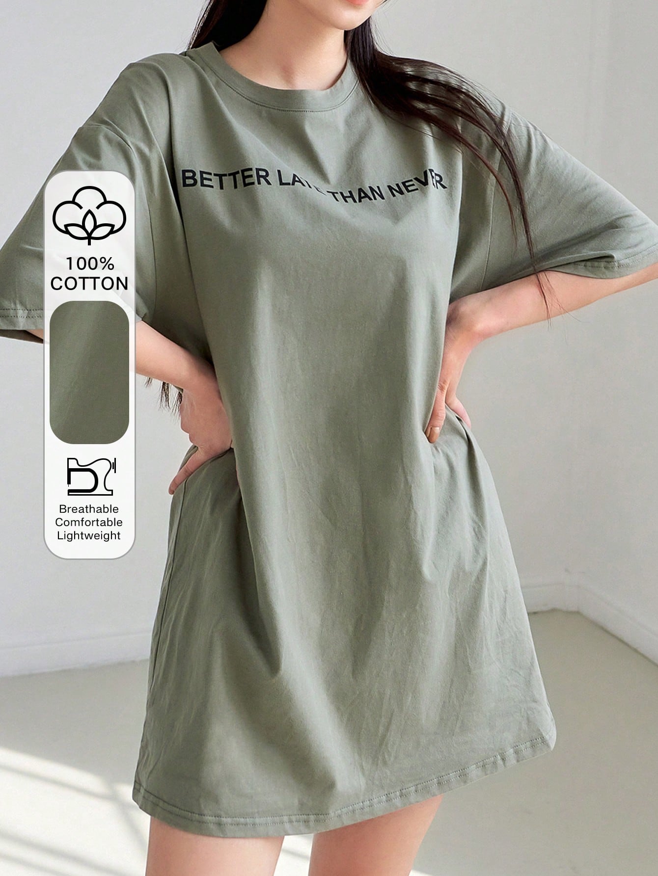 DAZY Slogan Graphic Drop Shoulder Tee Dress Sundress,Casual Women Dresses