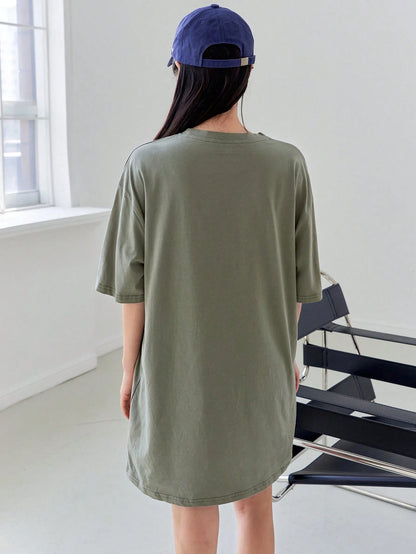 DAZY Slogan Graphic Drop Shoulder Tee Dress Sundress,Casual Women Dresses