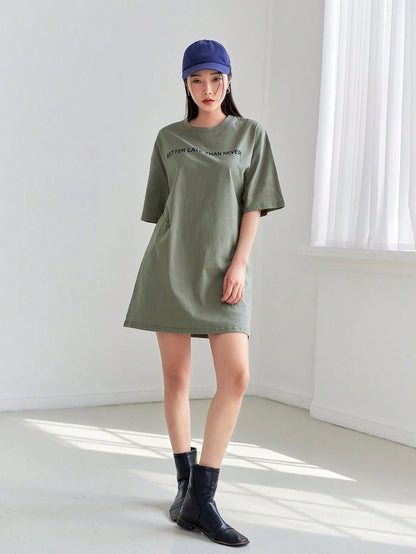 DAZY Slogan Graphic Drop Shoulder Tee Dress Sundress,Casual Women Dresses