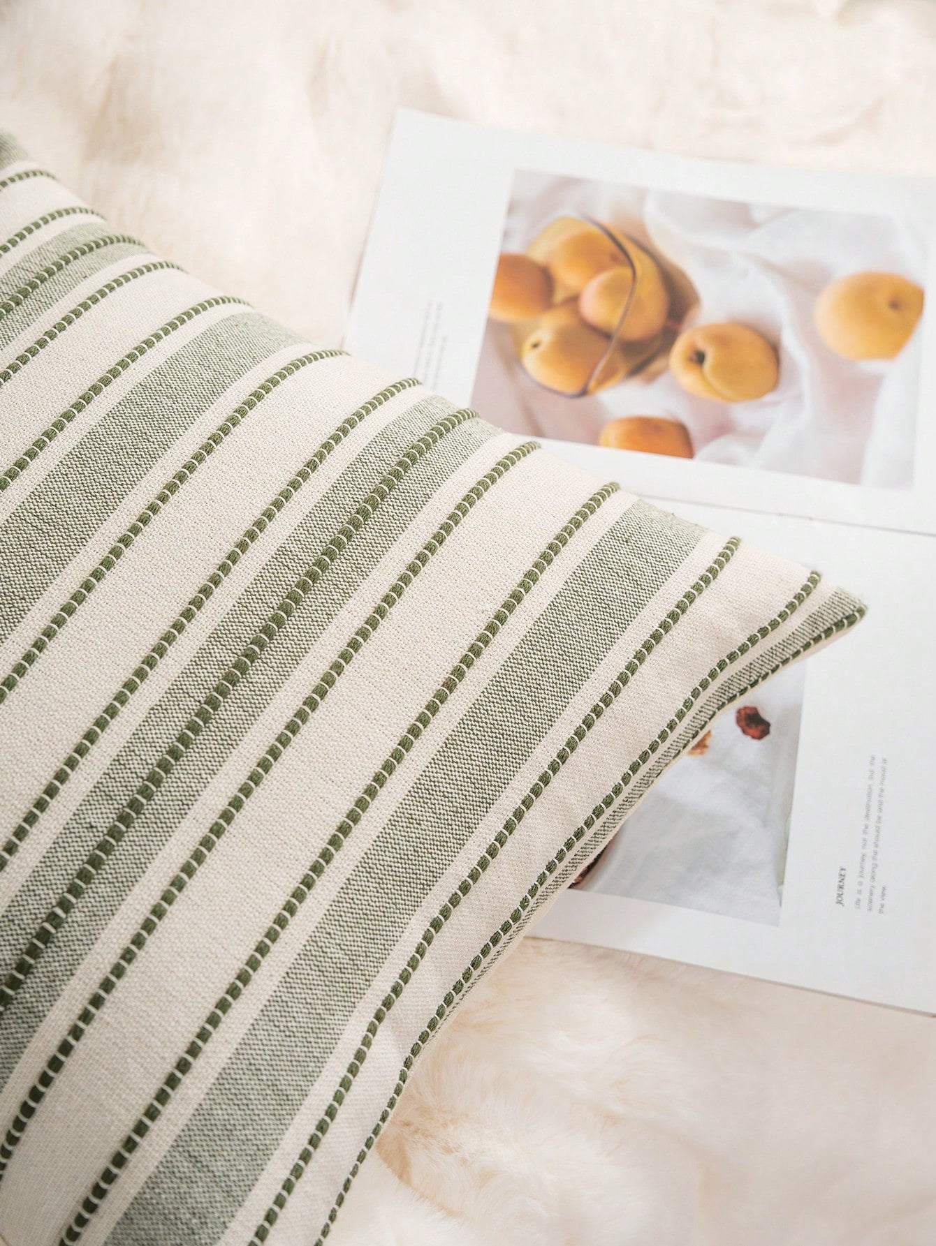 Decorative Bohemian Style Throw Pillow Cover, Farmhouse Texture Cushion Cover, 18 X 18 Inches, Suitable For Chairs, Sofas, Bedrooms, Living Rooms And Home Decor, Olive Green And Beige Striped (1 Piece