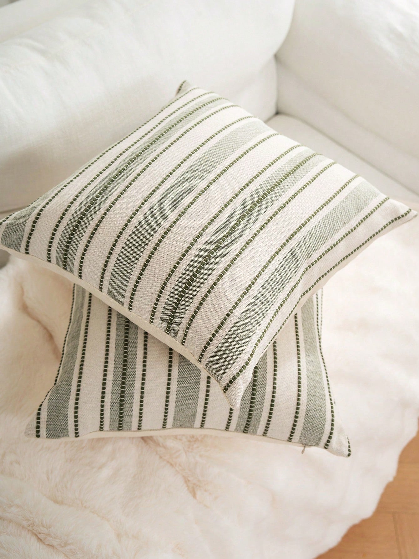 Decorative Bohemian Style Throw Pillow Cover, Farmhouse Texture Cushion Cover, 18 X 18 Inches, Suitable For Chairs, Sofas, Bedrooms, Living Rooms And Home Decor, Olive Green And Beige Striped (1 Piece