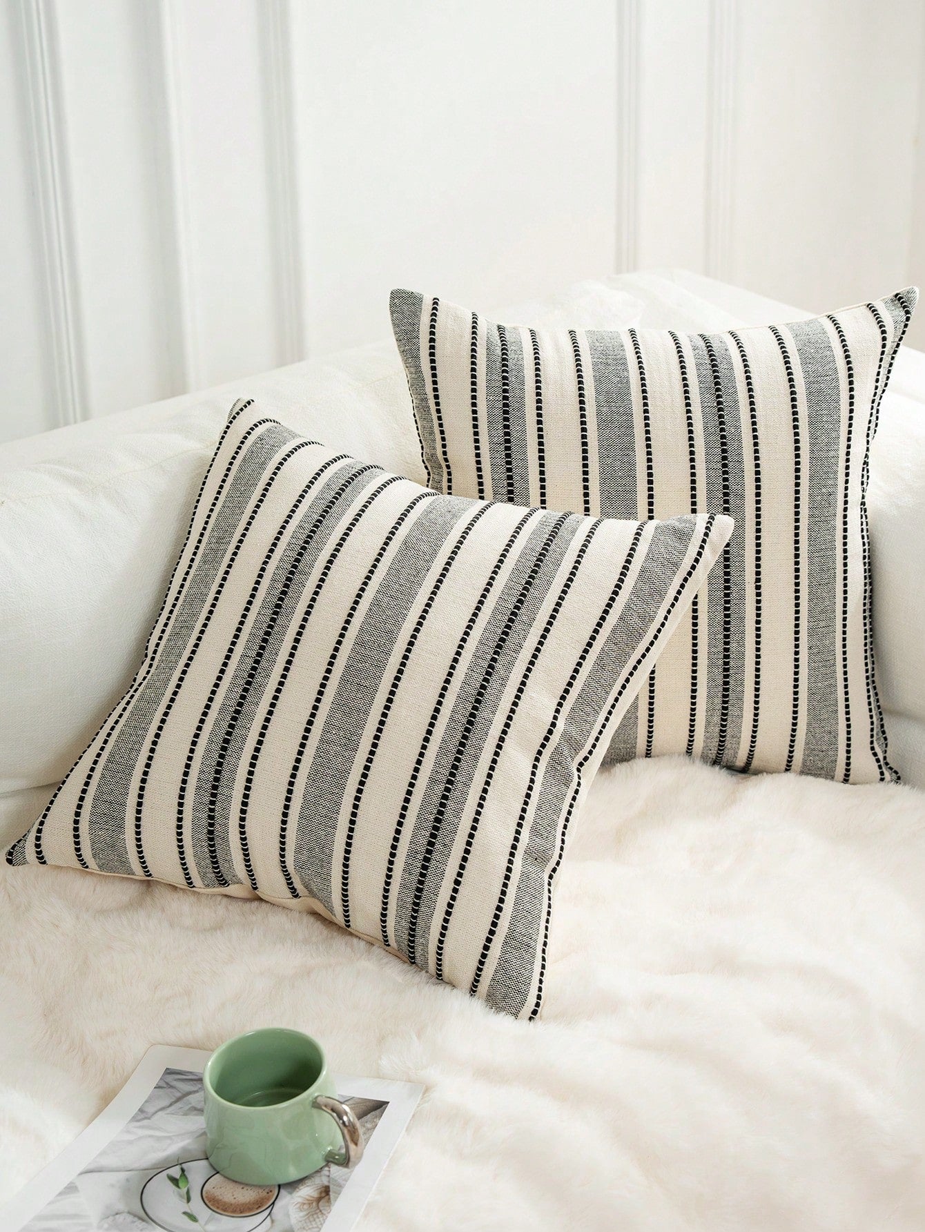 Decorative Bohemian Style Throw Pillow Cover, Farmhouse Texture Cushion Cover, 18 X 18 Inches, Suitable For Chairs, Sofas, Bedrooms, Living Rooms And Home Decor, Olive Green And Beige Striped (1 Piece