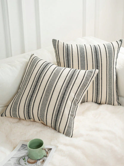 Decorative Bohemian Style Throw Pillow Cover, Farmhouse Texture Cushion Cover, 18 X 18 Inches, Suitable For Chairs, Sofas, Bedrooms, Living Rooms And Home Decor, Olive Green And Beige Striped (1 Piece