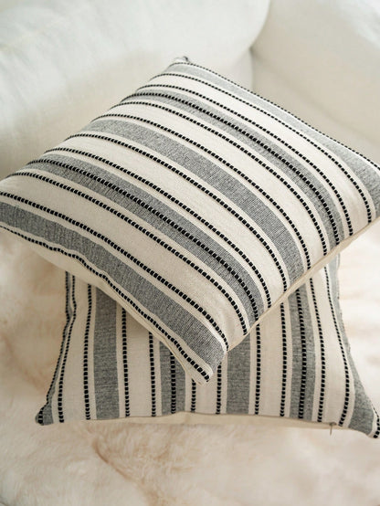 Decorative Bohemian Style Throw Pillow Cover, Farmhouse Texture Cushion Cover, 18 X 18 Inches, Suitable For Chairs, Sofas, Bedrooms, Living Rooms And Home Decor, Olive Green And Beige Striped (1 Piece
