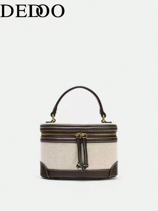 Dedoo 2026 Spring/Summer New European And American Women Canvas Patchwork Shoulder Crossbody Square Bag, Fashion Portable Hard Case Bag For Travel, Party, Shopping, Girlfriend Gift