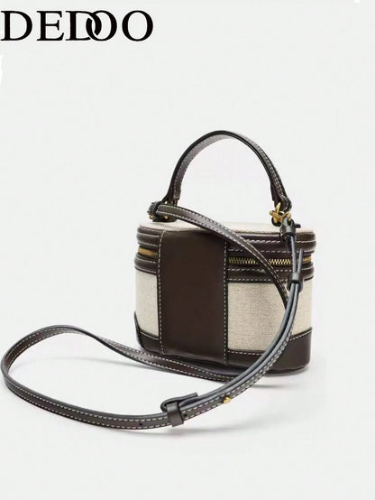 Dedoo 2026 Spring/Summer New European And American Women Canvas Patchwork Shoulder Crossbody Square Bag, Fashion Portable Hard Case Bag For Travel, Party, Shopping, Girlfriend Gift