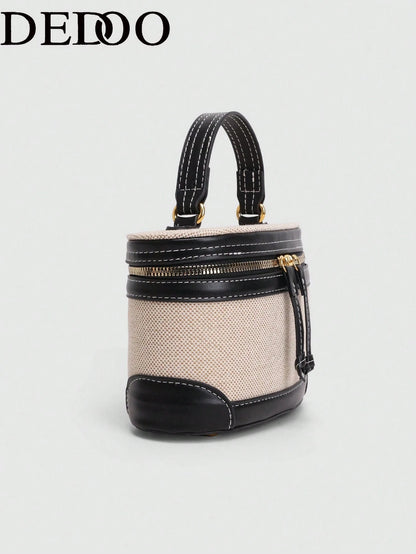 Dedoo 2026 Spring/Summer New European And American Women Canvas Patchwork Shoulder Crossbody Square Bag, Fashion Portable Hard Case Bag For Travel, Party, Shopping, Girlfriend Gift