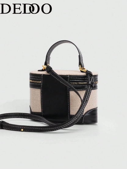 Dedoo 2026 Spring/Summer New European And American Women Canvas Patchwork Shoulder Crossbody Square Bag, Fashion Portable Hard Case Bag For Travel, Party, Shopping, Girlfriend Gift