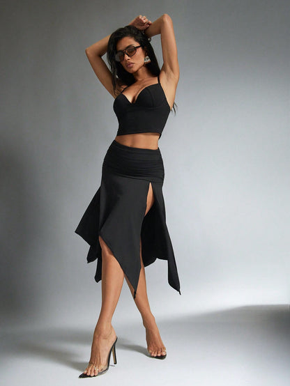 Denimoi High Slit Asymmetrical Skirt Vacation European Summer Ibiza Sexy Skirts