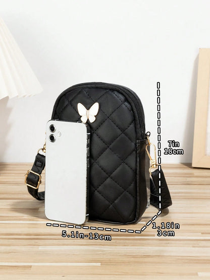 Diamond Grid Embroidery Bowknot Decor Phone Bag Women Crossbody Bag Valentines