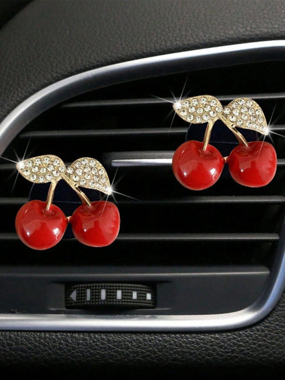 Diamond Inlaid Red Cherry Car Air Conditioning Vent Decoration Clip Air Conditioning Vent Decoration Car Interior Decoration Accessories