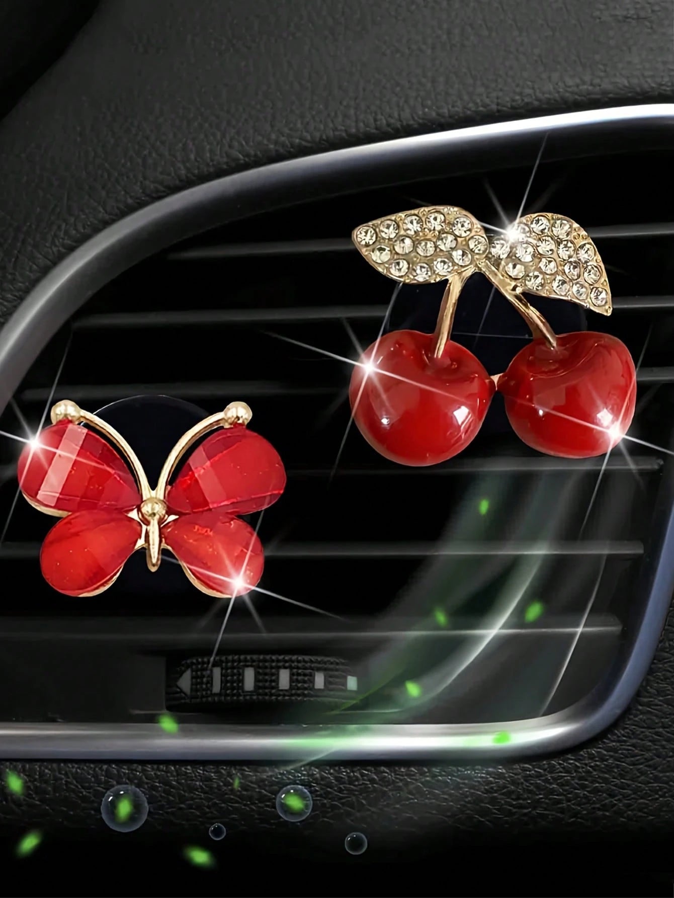 Diamond Inlaid Red Cherry Car Air Conditioning Vent Decoration Clip Air Conditioning Vent Decoration Car Interior Decoration Accessories
