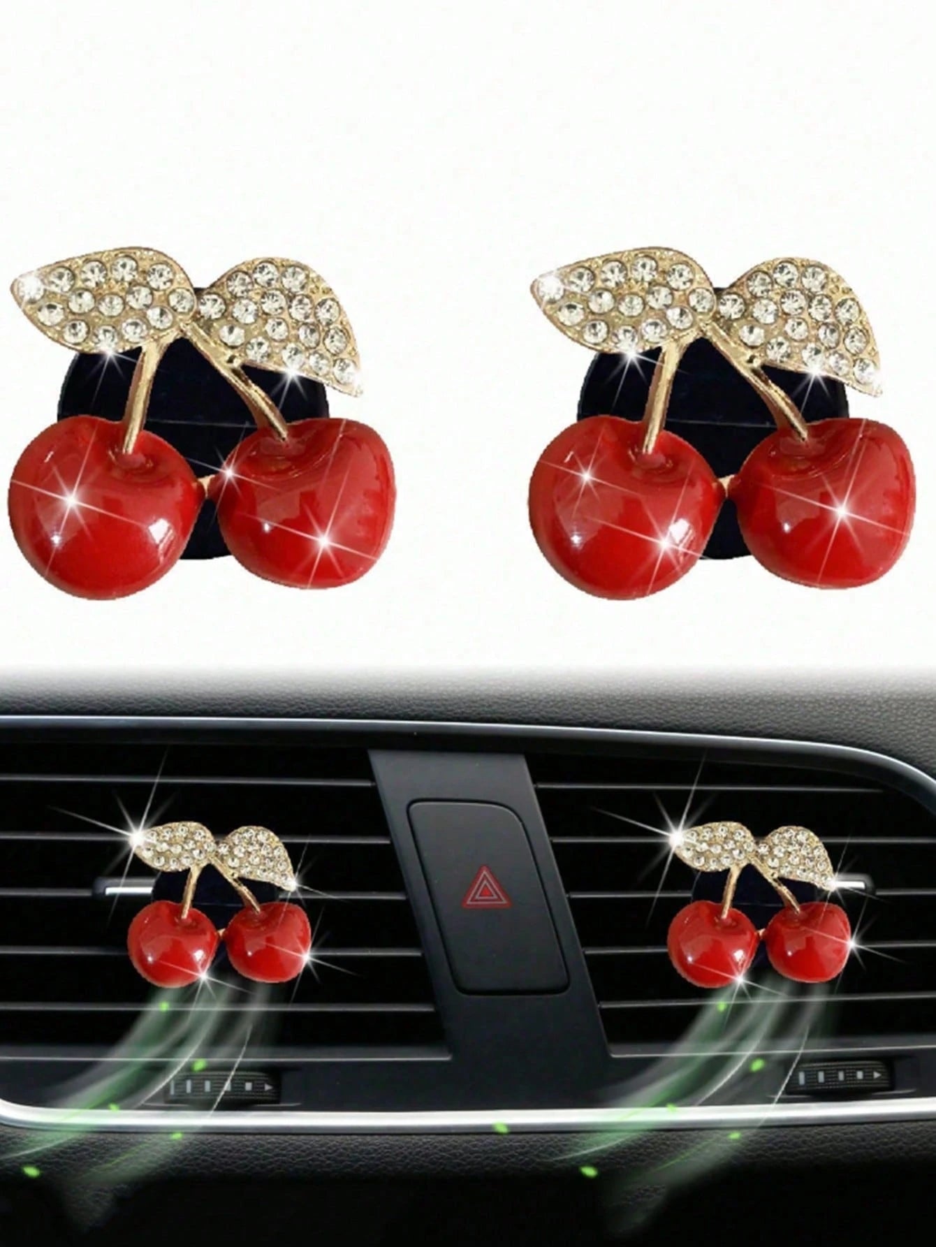Diamond Inlaid Red Cherry Car Air Conditioning Vent Decoration Clip Air Conditioning Vent Decoration Car Interior Decoration Accessories