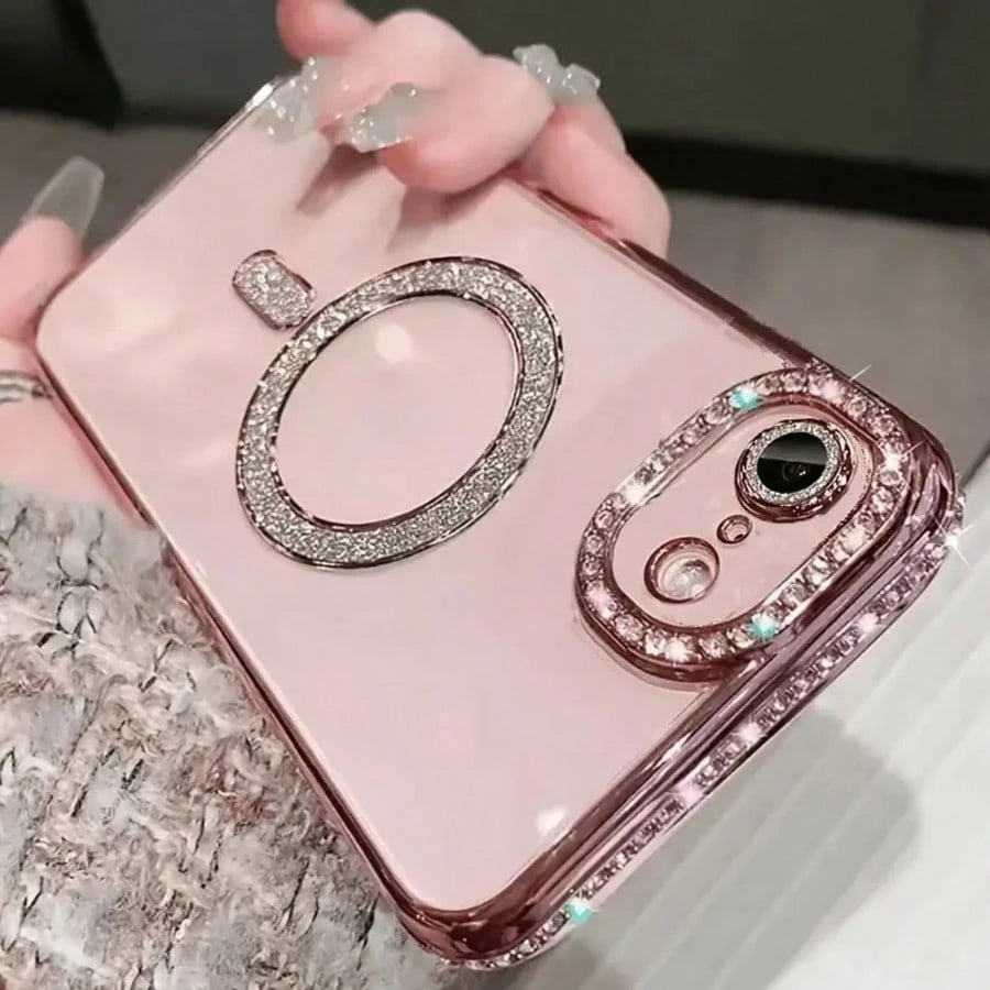 Diamond Transparent Phone Case With Magnetic Wireless Charging Protective Cover For IPhone 17 Pro Max, 16, 15, 14, 13, 12, 11 Pro, 14 Plus, 17