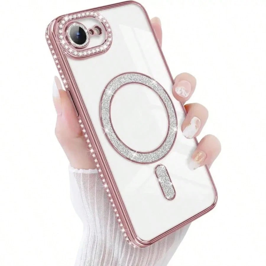 Diamond Transparent Phone Case With Magnetic Wireless Charging Protective Cover For IPhone 17 Pro Max, 16, 15, 14, 13, 12, 11 Pro, 14 Plus, 17
