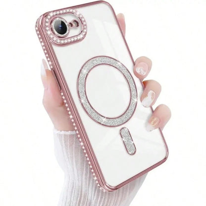 Diamond Transparent Phone Case With Magnetic Wireless Charging Protective Cover For IPhone 17 Pro Max, 16, 15, 14, 13, 12, 11 Pro, 14 Plus, 17