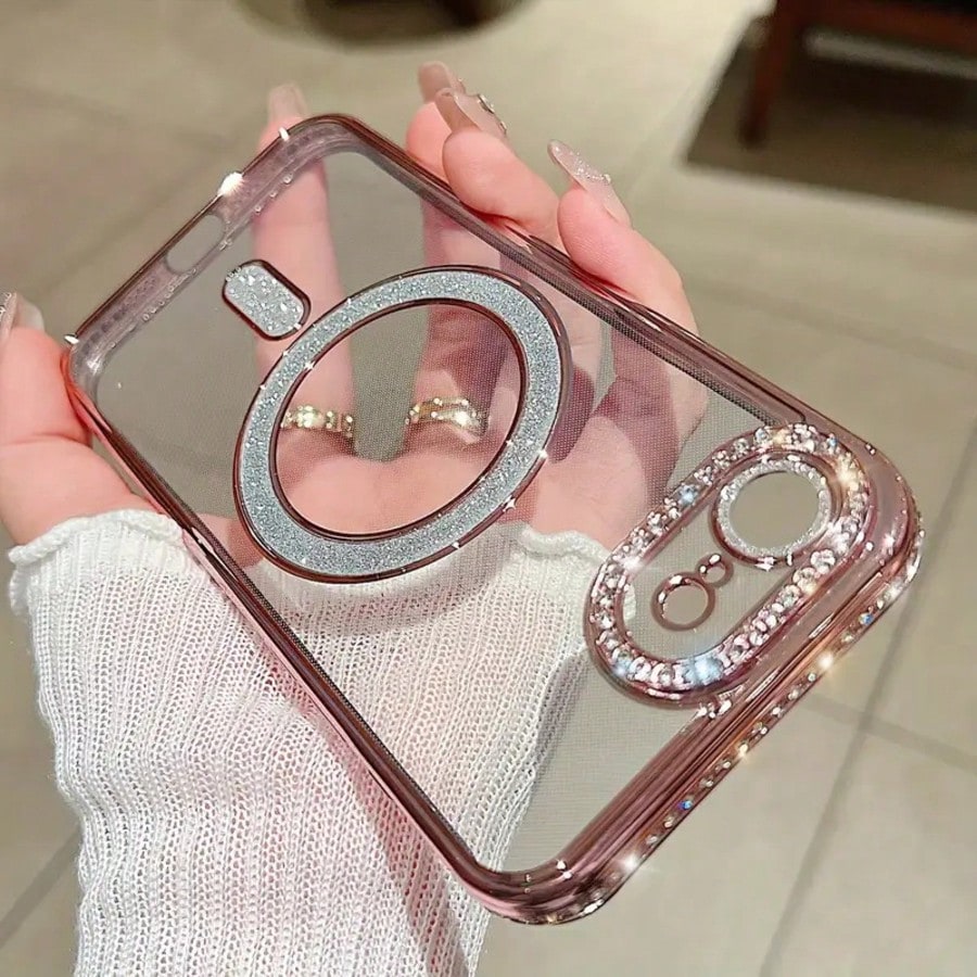 Diamond Transparent Phone Case With Magnetic Wireless Charging Protective Cover For IPhone 17 Pro Max, 16, 15, 14, 13, 12, 11 Pro, 14 Plus, 17