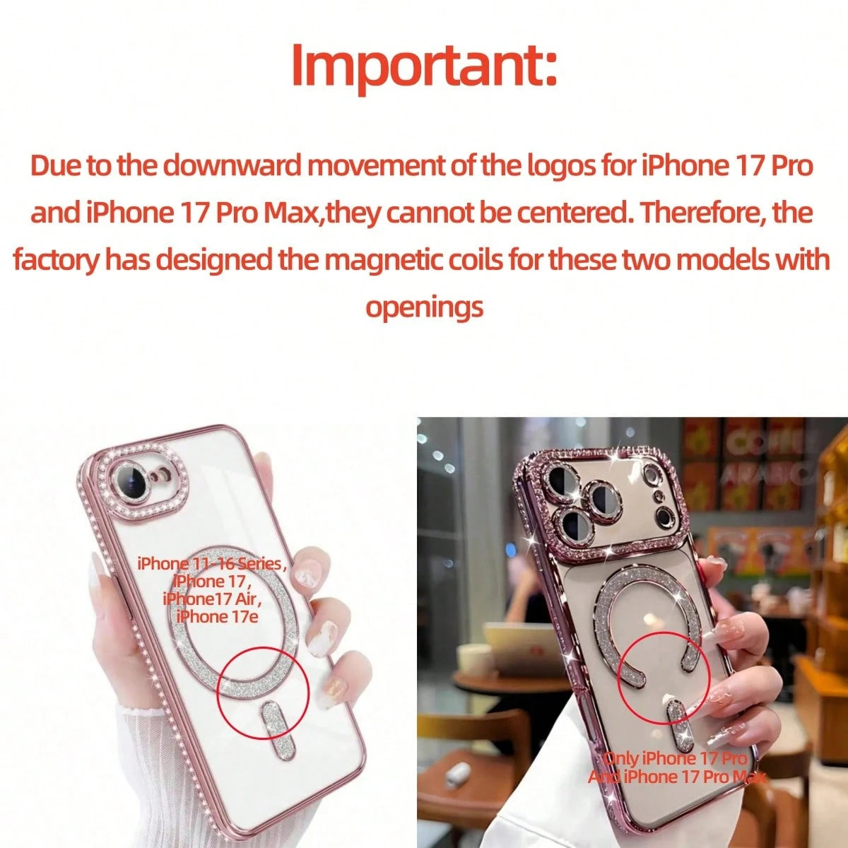 Diamond Transparent Phone Case With Magnetic Wireless Charging Protective Cover For IPhone 17 Pro Max, 16, 15, 14, 13, 12, 11 Pro, 14 Plus, 17