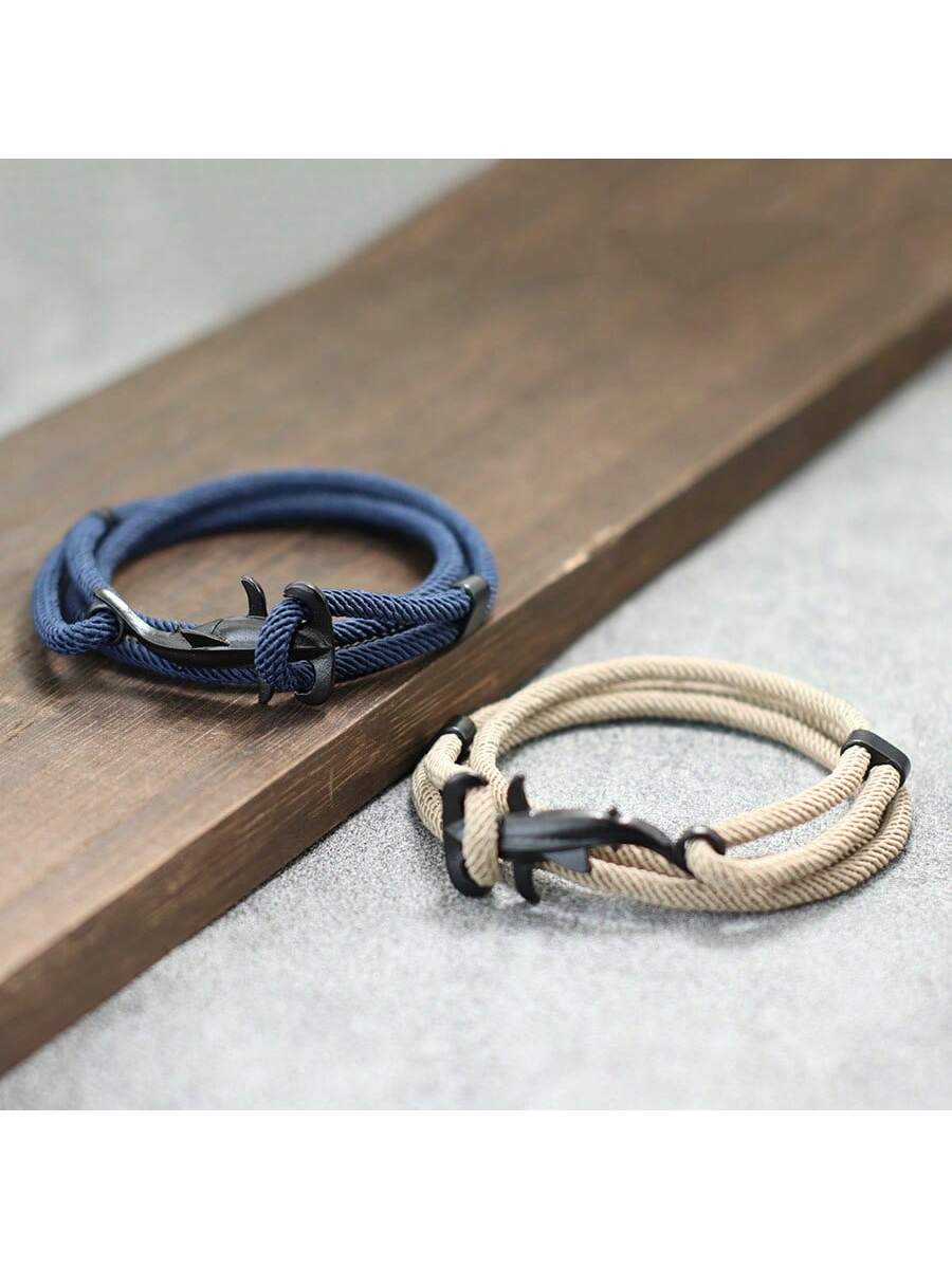 diffone New Marine Shark Bracelet For Men Sliding Adjustable Multilayer Rope Bracelet Beach Surfing Nautical Bracelet Armband Herren