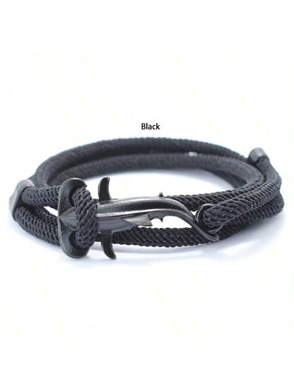 diffone New Marine Shark Bracelet For Men Sliding Adjustable Multilayer Rope Bracelet Beach Surfing Nautical Bracelet Armband Herren