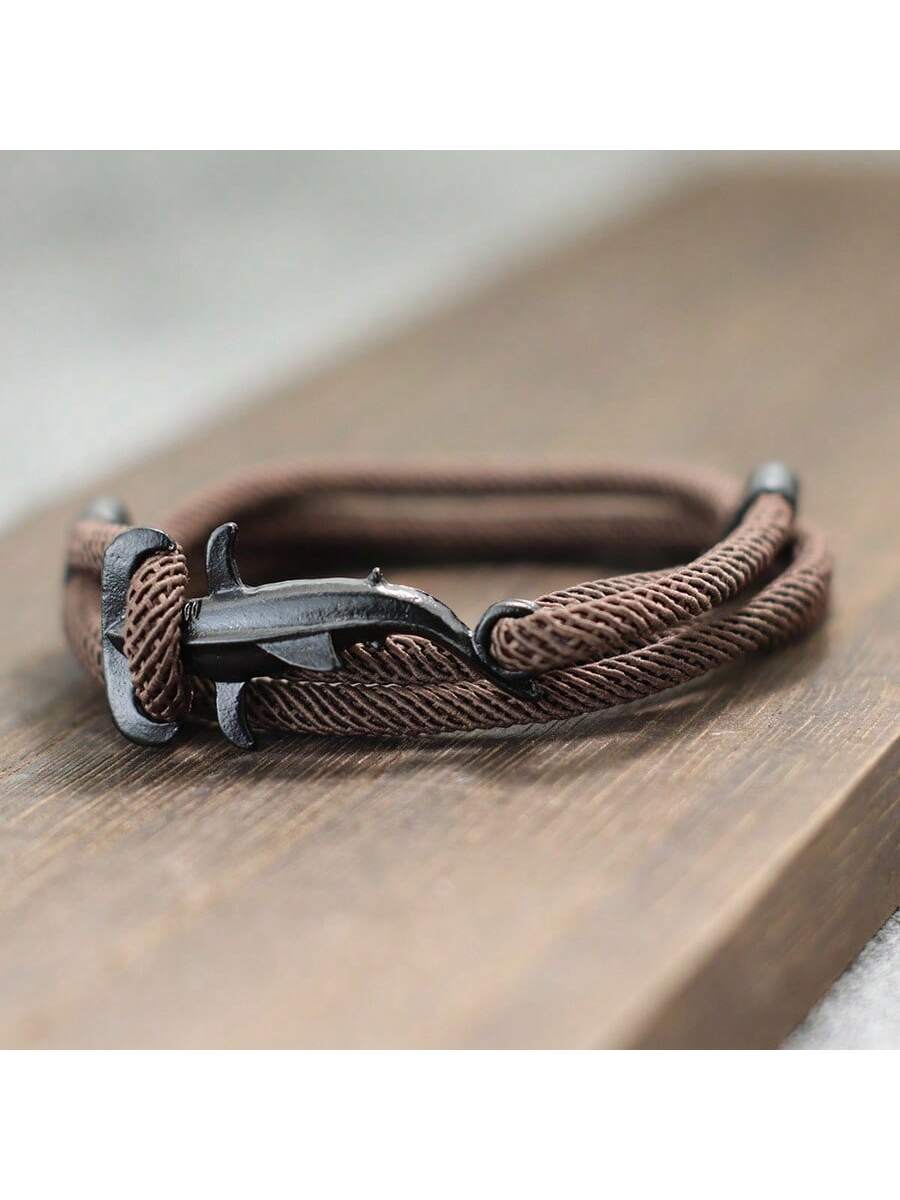 diffone New Marine Shark Bracelet For Men Sliding Adjustable Multilayer Rope Bracelet Beach Surfing Nautical Bracelet Armband Herren