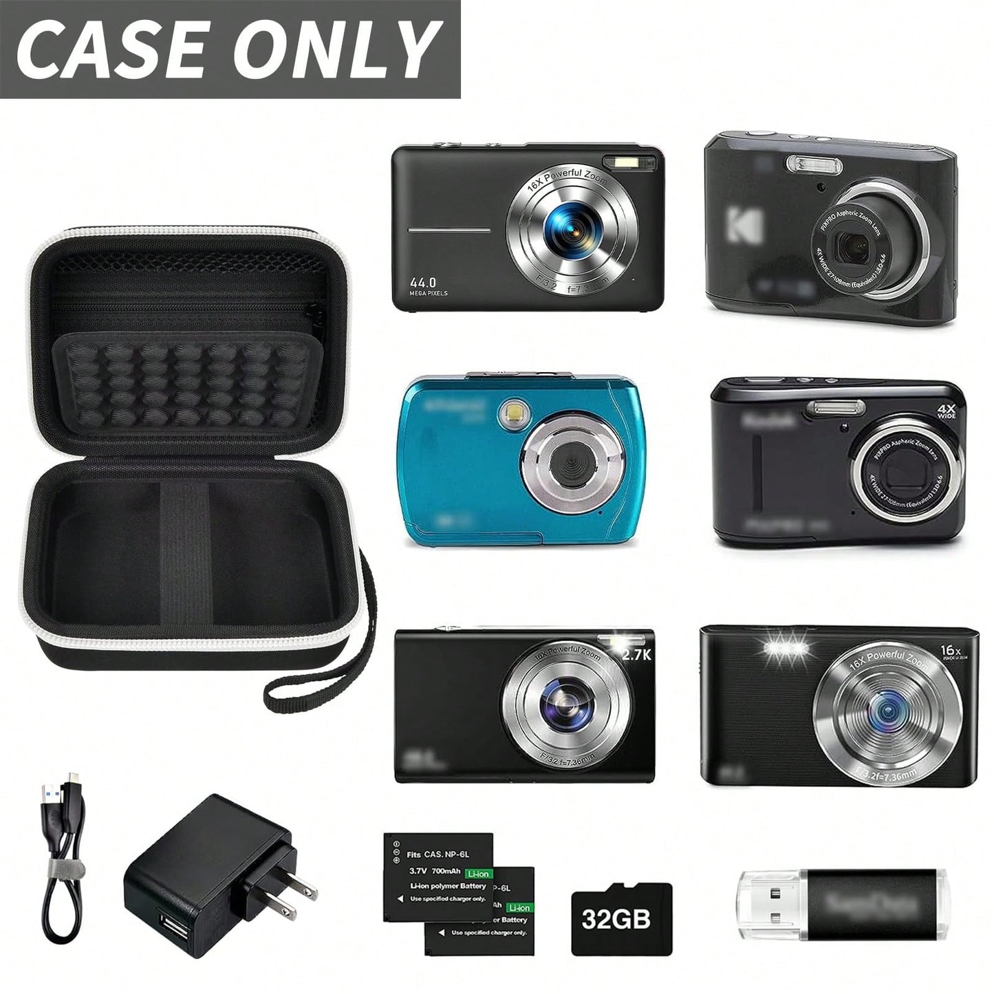 Digital Camera Protective Case Compatible With CAMKORY/Pixpro/VAHOIALD/DSCW800 830/PowerShot 180 190- Case Only (Camera Not Included), Camera Bag