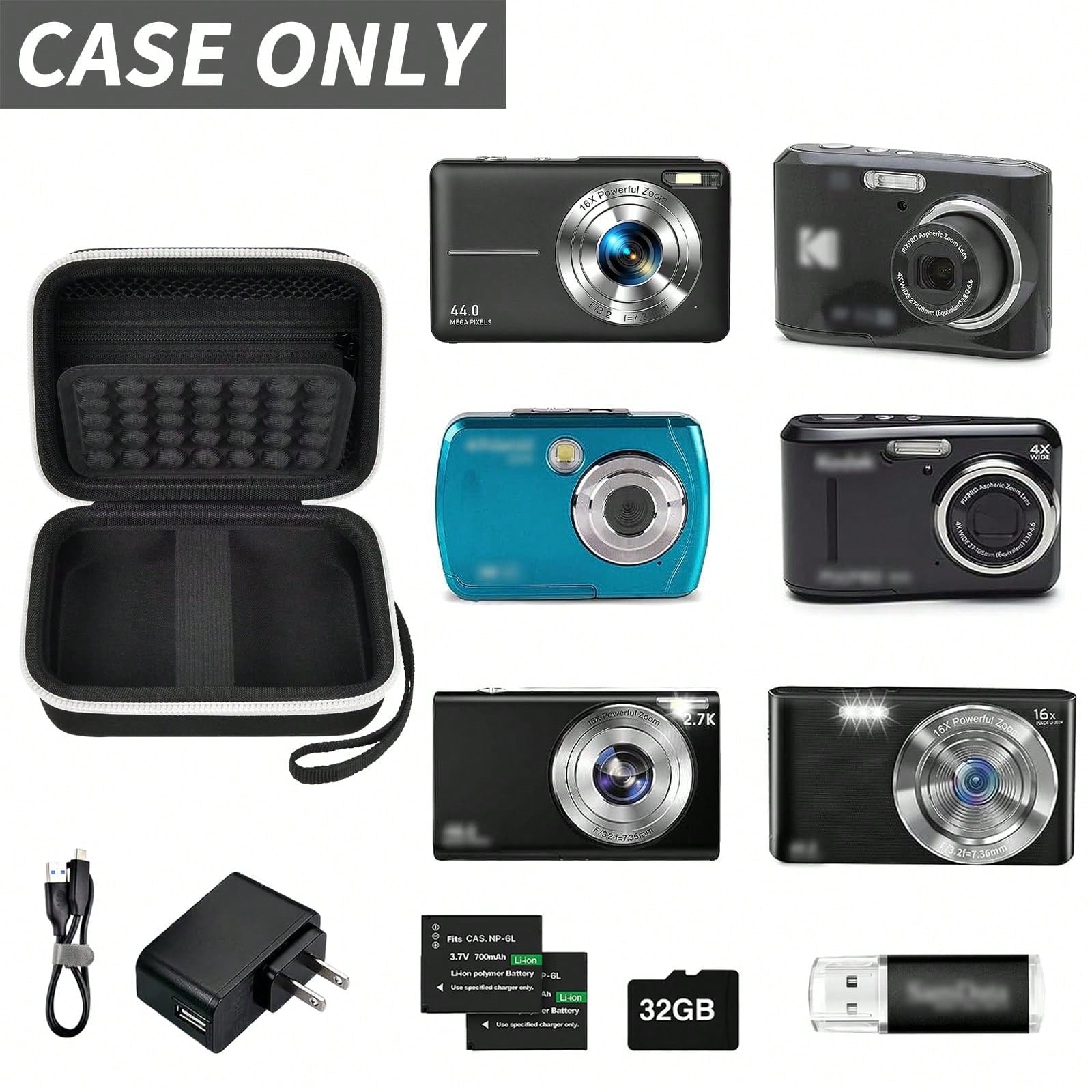 Digital Camera Protective Case Compatible With CAMKORY/Pixpro/VAHOIALD/DSCW800 830/PowerShot 180 190- Case Only (Camera Not Included), Camera Bag