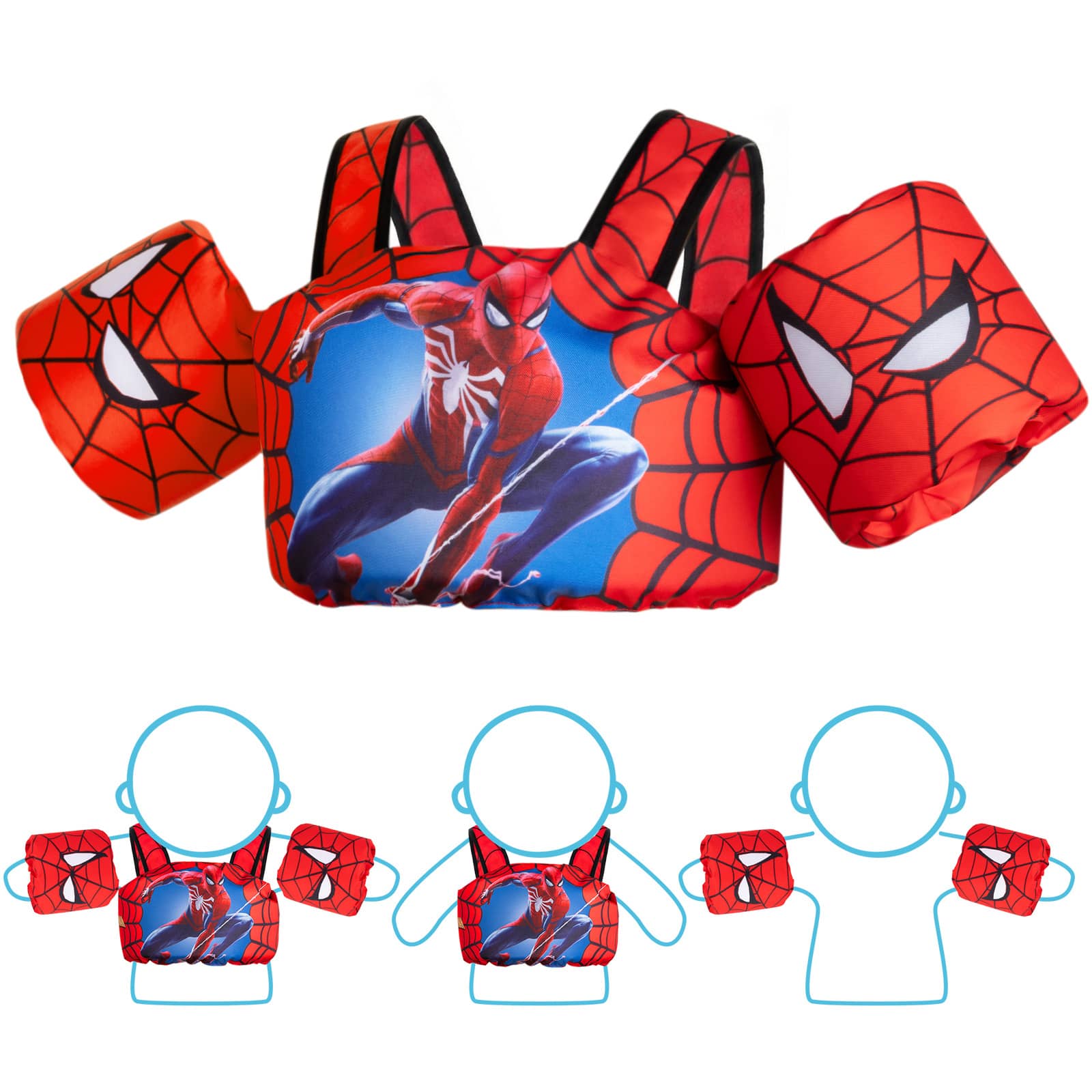 Disney Toddler Swim Vest, 3-In-1 Adjustable Toddler Floaties Kids 2-7 Years (22-66 Lbs), Detachable Pool Float & Arm Bands, Puddle Jumper Style For Pool, Beach, Swimming