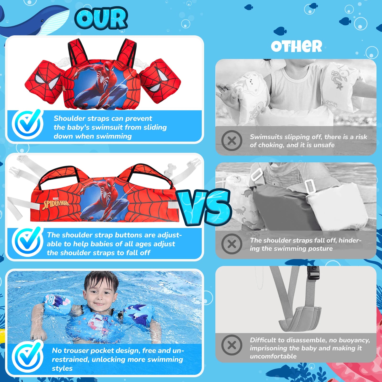 Disney Toddler Swim Vest, 3-In-1 Adjustable Toddler Floaties Kids 2-7 Years (22-66 Lbs), Detachable Pool Float & Arm Bands, Puddle Jumper Style For Pool, Beach, Swimming